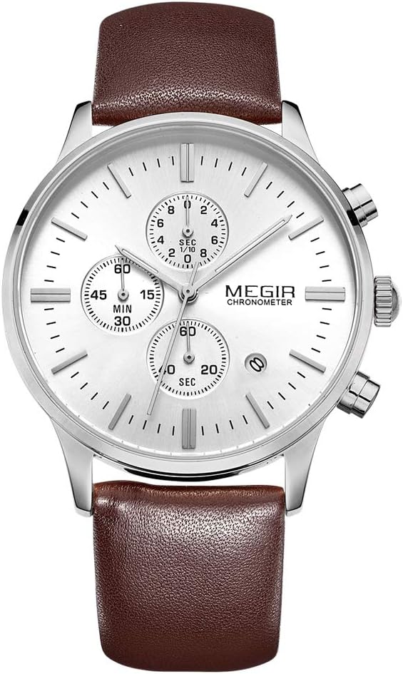 Megir ML2011GBN-7N0 Quartz Chronograph Chocolate Genuine Leather Strap Men’s watch