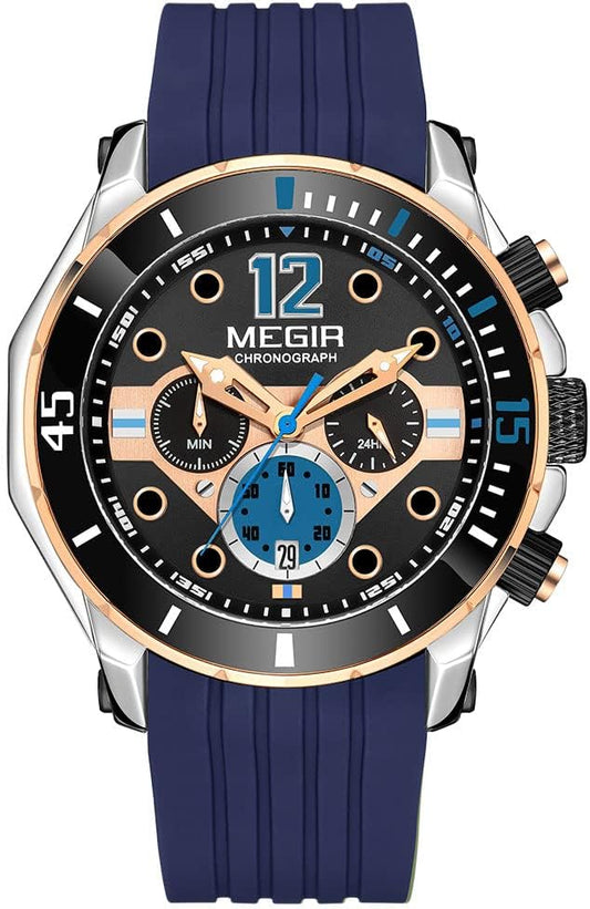 Megir MN2206GS-GN-1N0 2206 Chronograph Quartz Blue Silicone Strap Men’s watch
