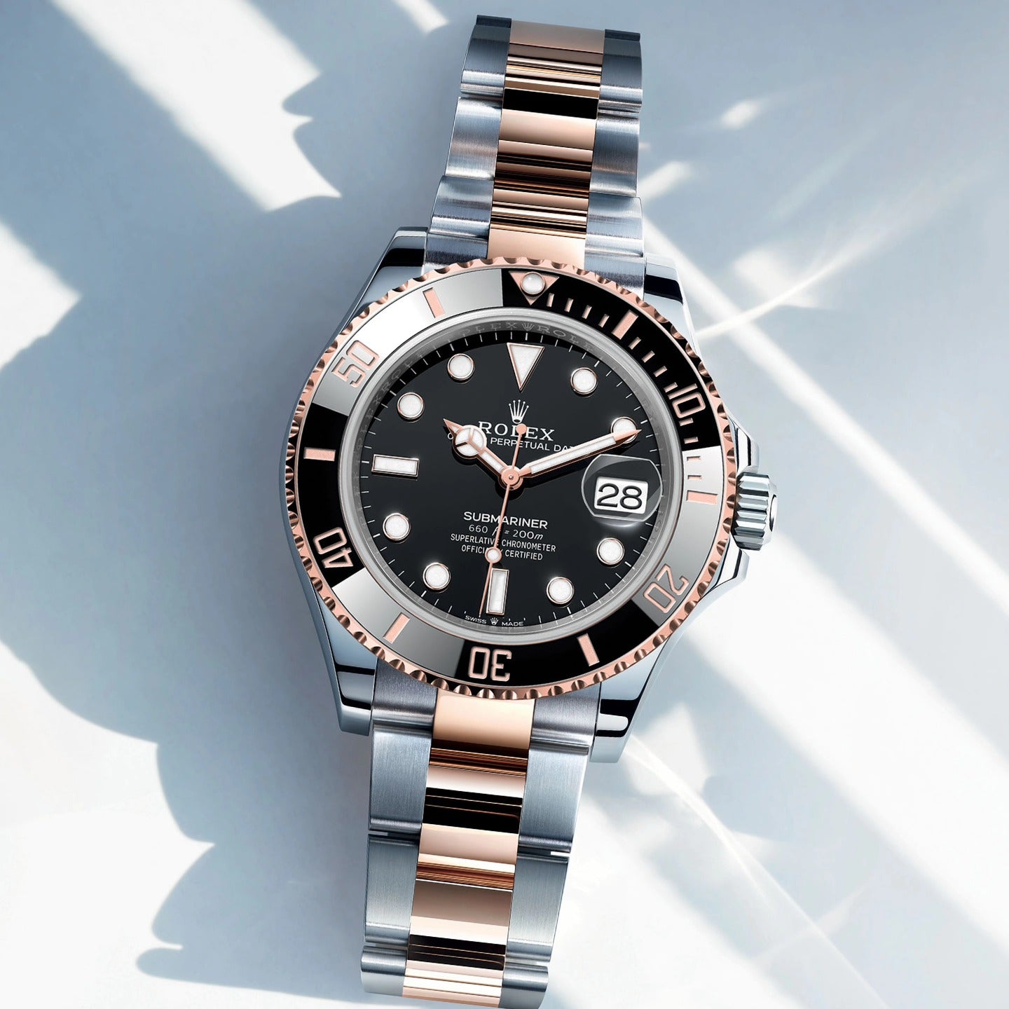 Rolex Submariner Date Rose Gold & Silver Automatic Stainless Steel Black Dial Men’s Chain Watch