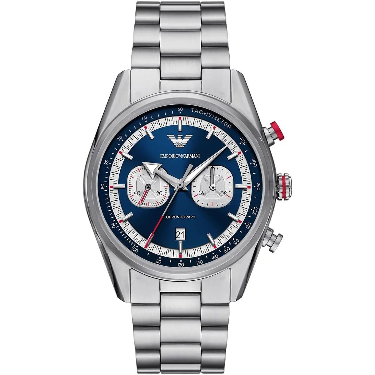 Emporio Armani Racer AR11676 Chronograph Quartz Blue Dial Stainless Steel Chain Men’s Watch