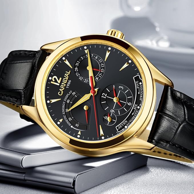 Carnival 8762g Kinetic Power Display Automatic Stainless Steel Dial & Genuine Leather Strap Men’s Watch