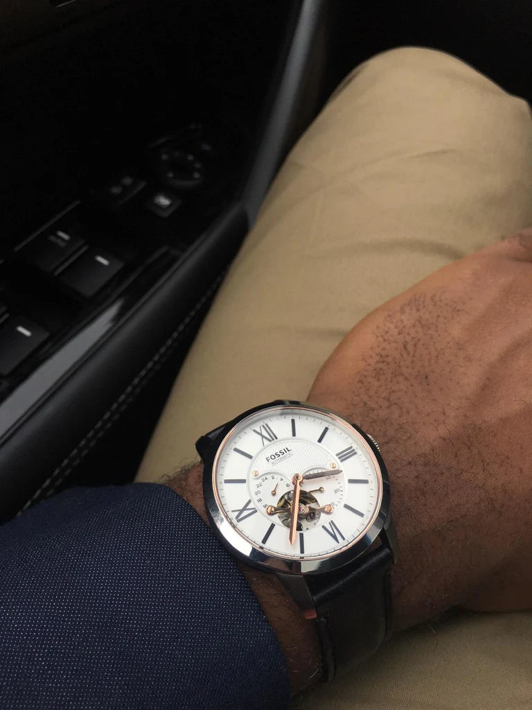 Fossil Townsman ME3104 White Dial Automatic Stainless Steel Genuine Leather Strap Men’s Watch