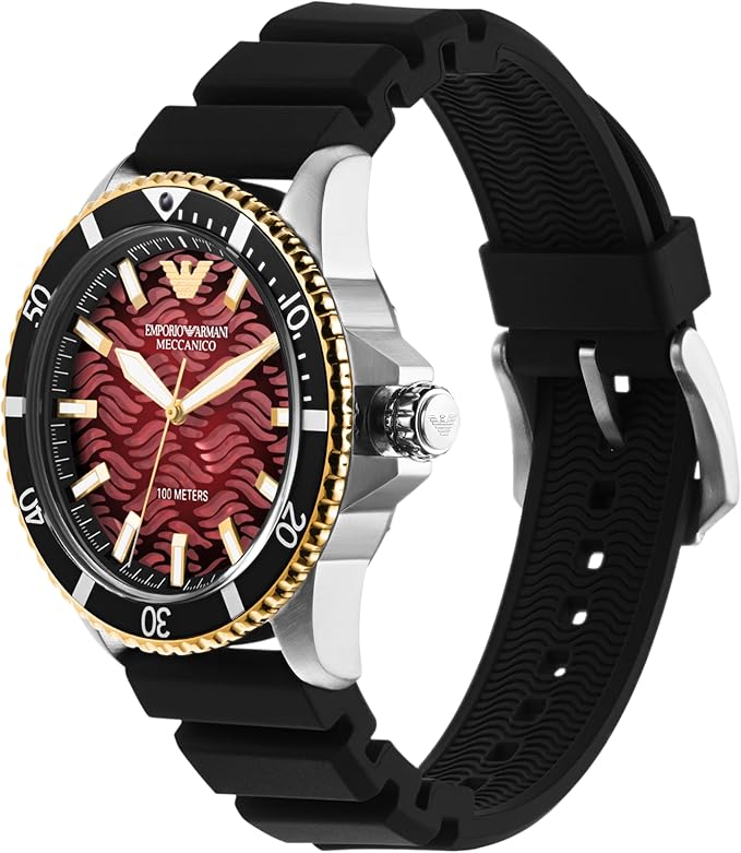 Emporio Armani AR60070 Automatic Black Silicon Strap Maroon Dial Men’s Watch