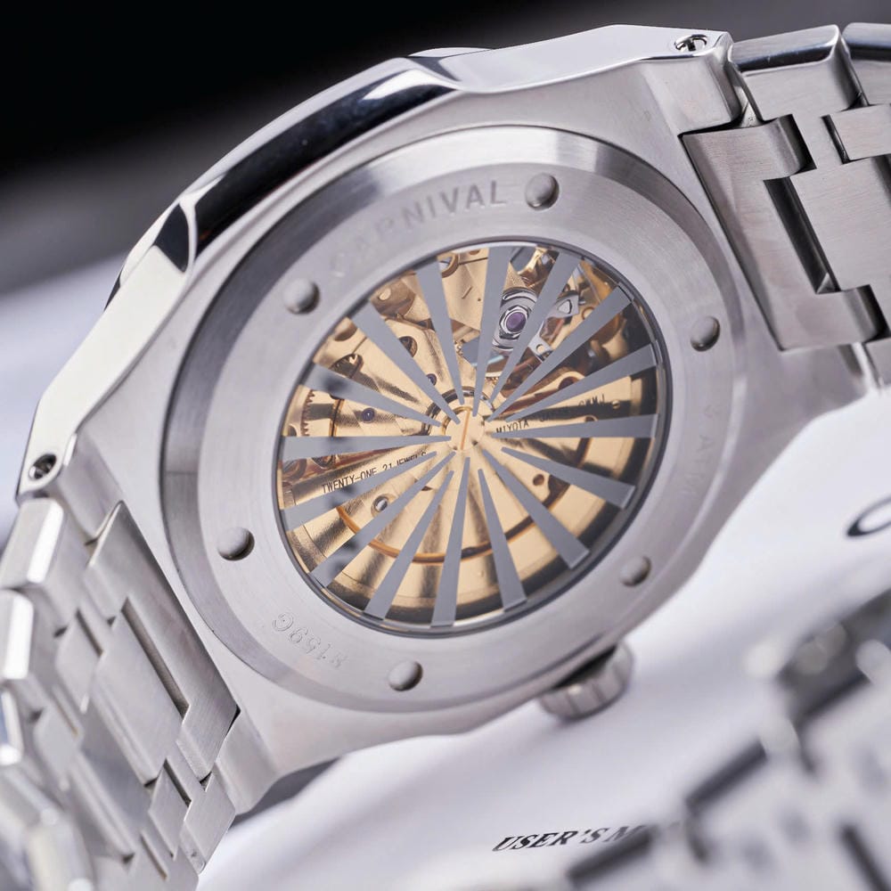 Carnival 8159G Automatic "Tiffany Blue" Open-Heart Dial Silver Tone Stainless Steel Chain Men’s Watch