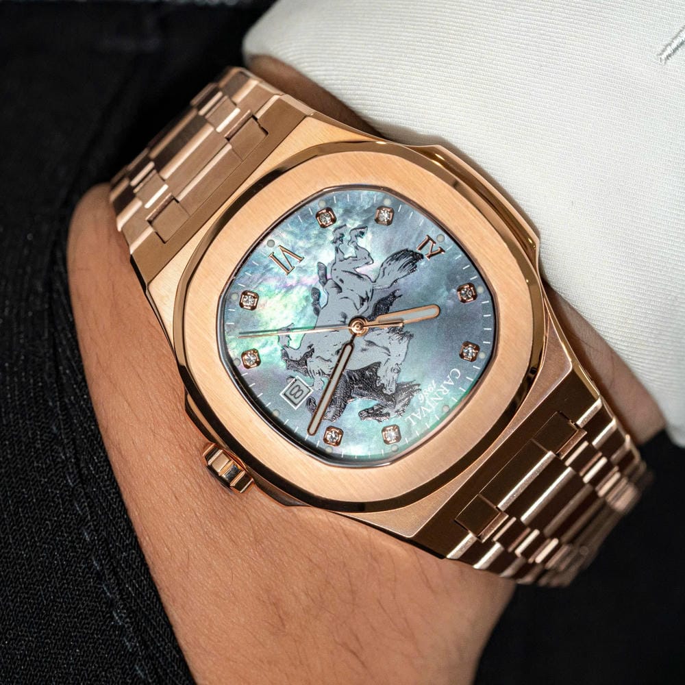 Carnival 8160G Automatic "Dark Mother-of-Pearl" Dial Rose Gold Tone Stainless Steel Chain Men’s Watch
