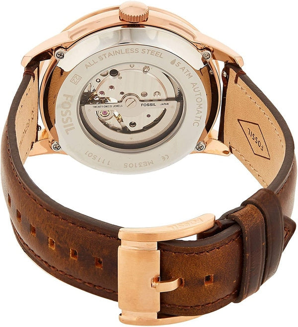 Fossil Townsman ME3105 White Dial Automatic Genuine Leather Strap Men’s Watch