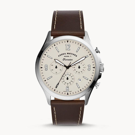 Fossil Forrester FS5696 Chronograph White Dial Quartz Genuine Leather Strap Men’s Watch