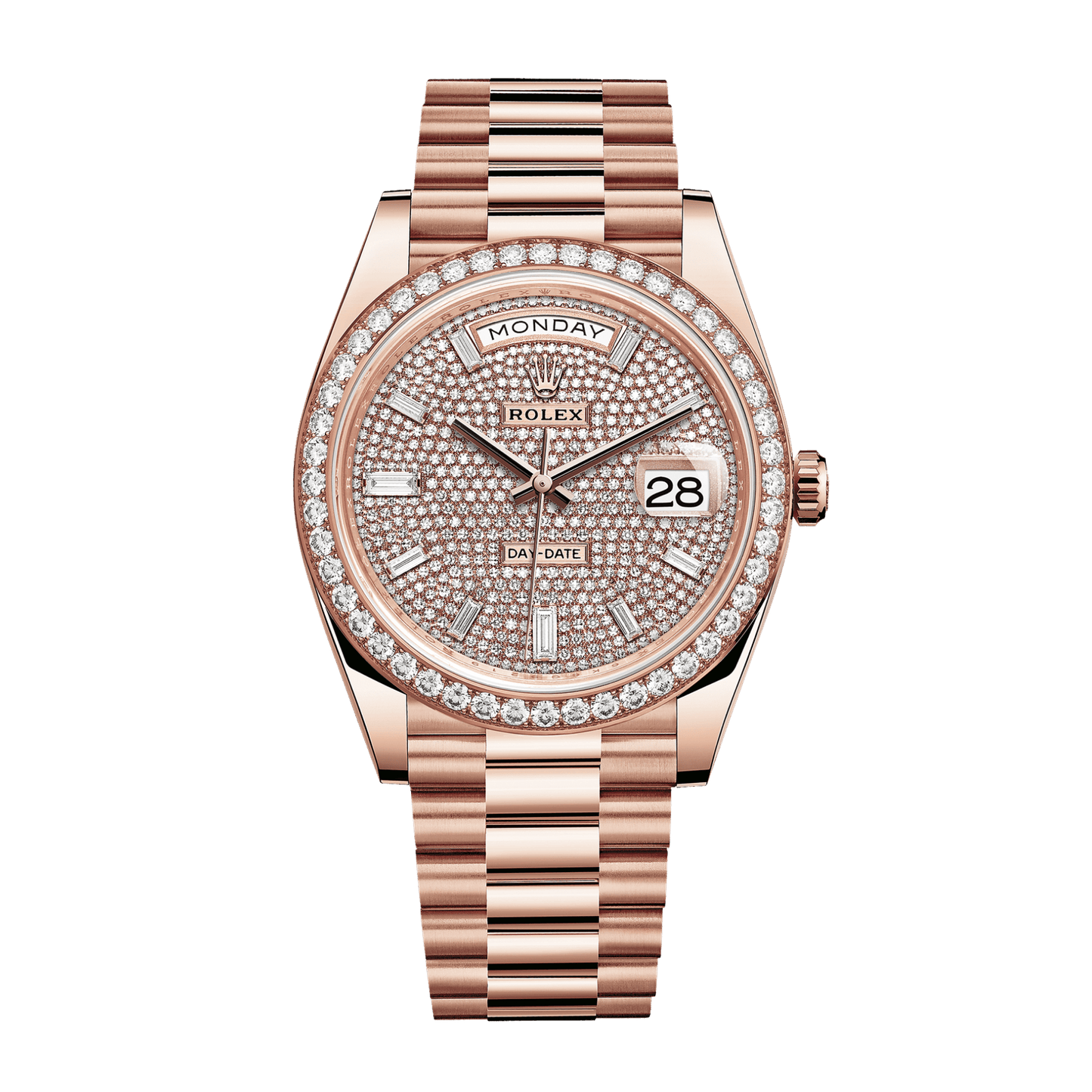 Rolex Day-Date Diamond-Paved Dial Automatic Stainless Steel Rose Gold President Chain Men’s Watch
