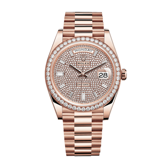 Rolex Day-Date Diamond-Paved Dial Automatic Stainless Steel Rose Gold President Chain Men’s Watch