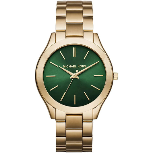 Michael Kors Slim Runway MK3435 Green Dial Quartz Golden Tone Stainless Steel Women’s Watch