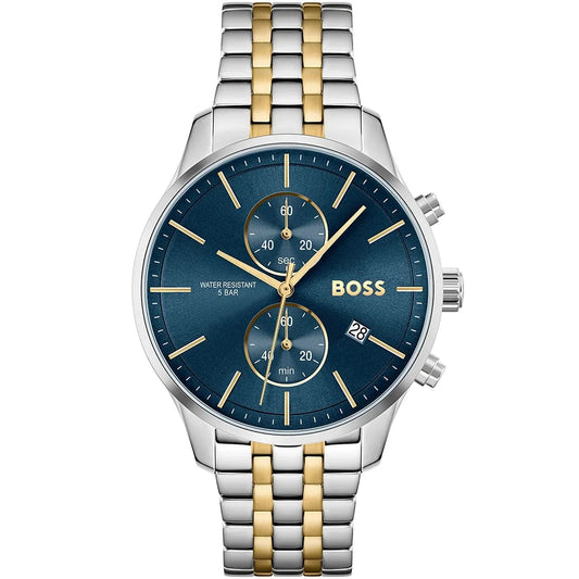 Hugo Boss HB1513976 Chronograph Quartz Navy Blue Dial Stainless Steel Chain Men’s Watch