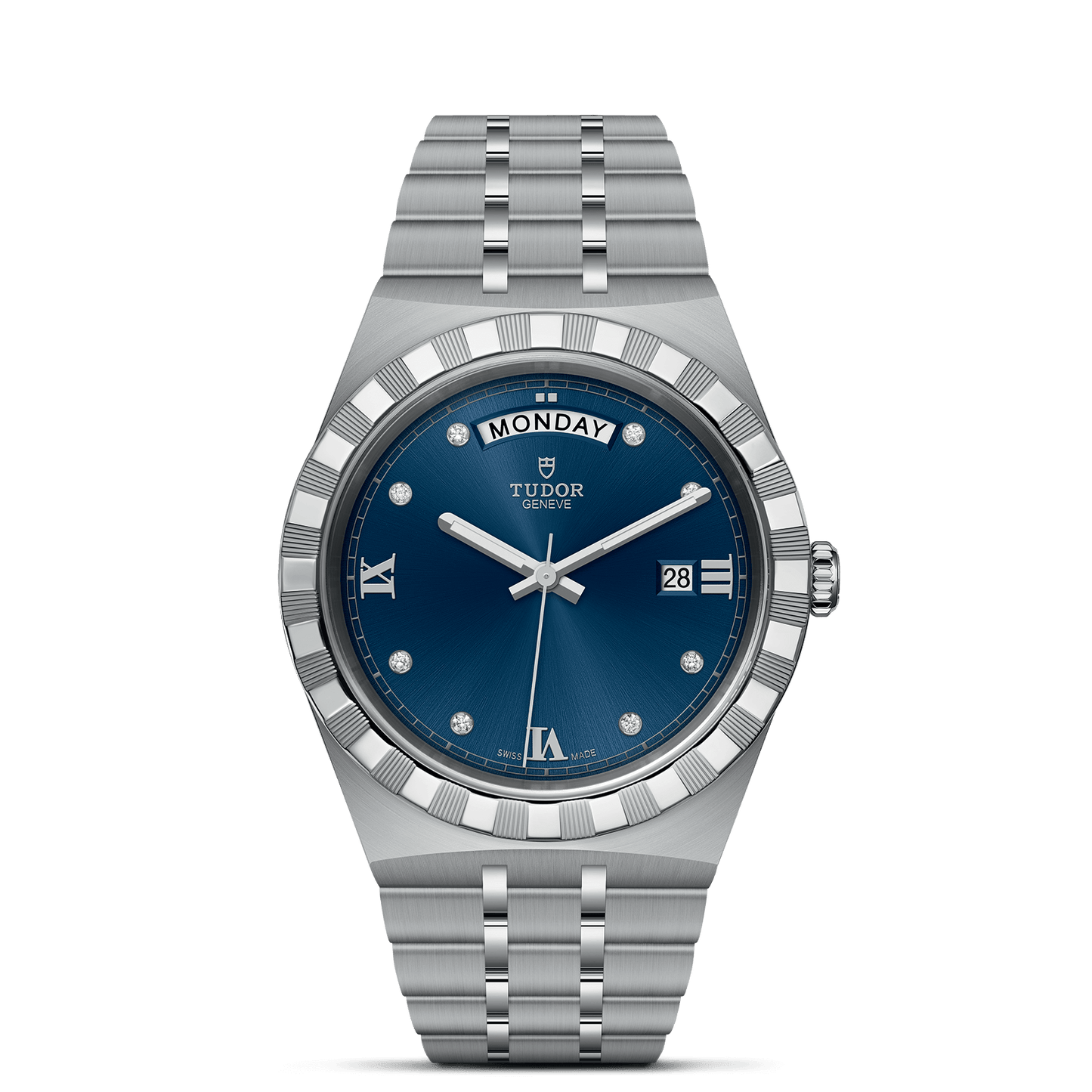 Tudor Royal Day-Date Automatic Blue Sunray Dial Stainless Steel Chain Euro Grade Men's Watch