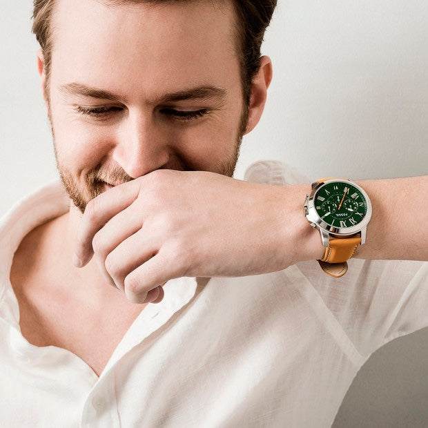 Fossil Grant FS4918 Green Dial Chronograph Quartz Genuine Leather Strap Men’s Watch