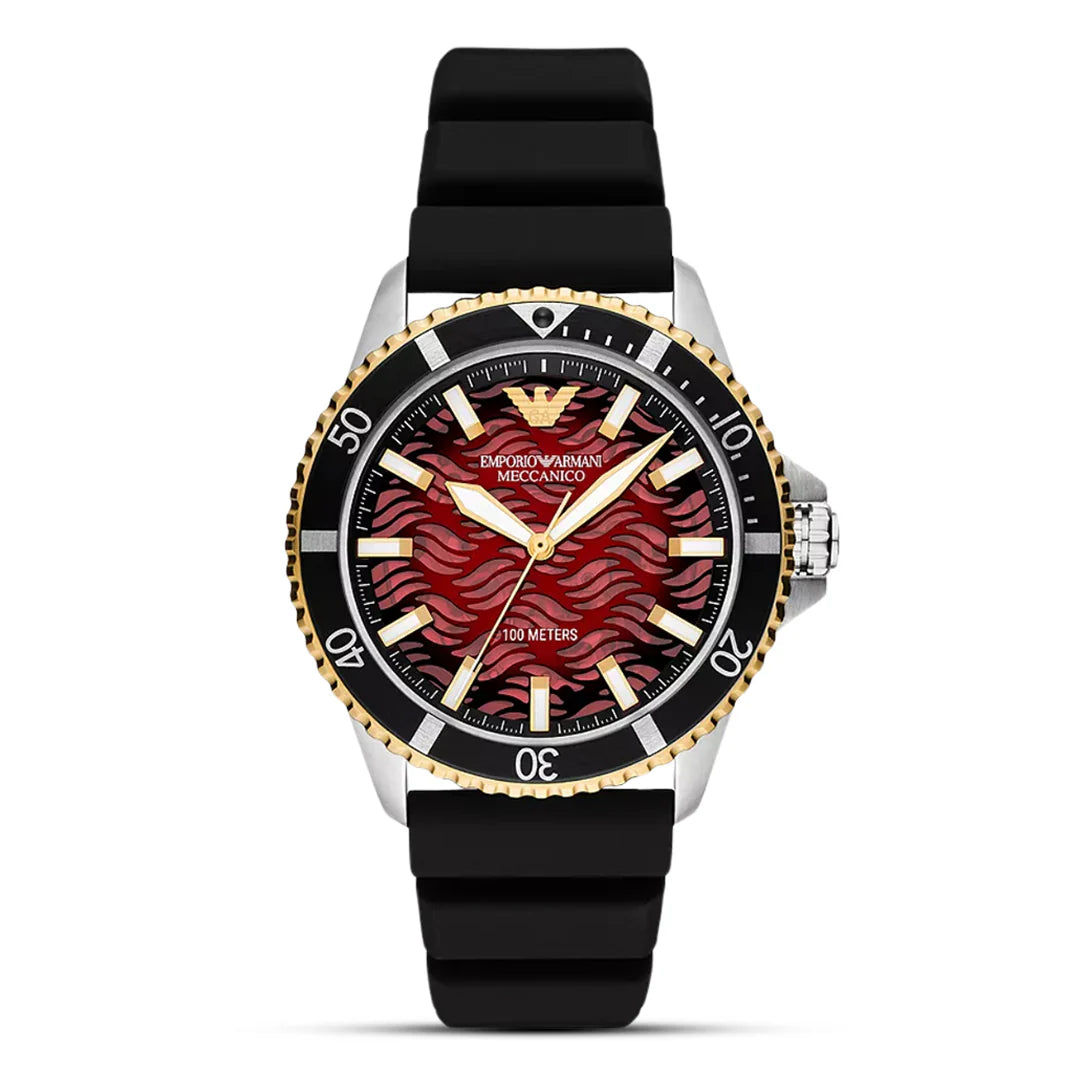 Emporio Armani AR60070 Automatic Black Silicon Strap Maroon Dial Men’s Watch