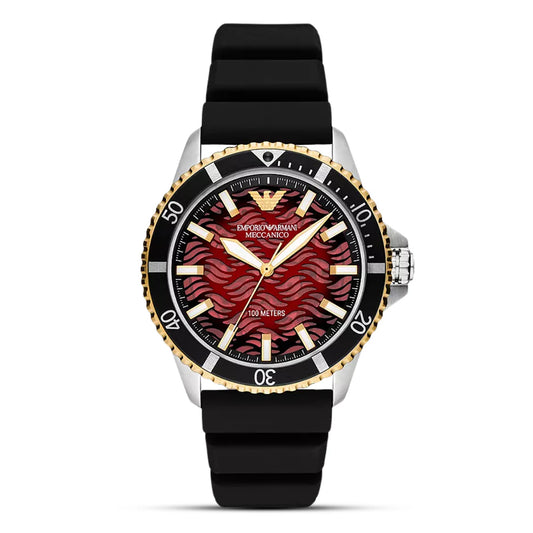 Emporio Armani AR60070 Automatic Black Silicon Strap Maroon Dial Men’s Watch