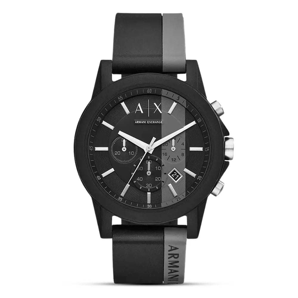 Armani Exchange Outerbanks AX1331 Chronograph Quartz Black Dial Silicon Strap Men’s Watch