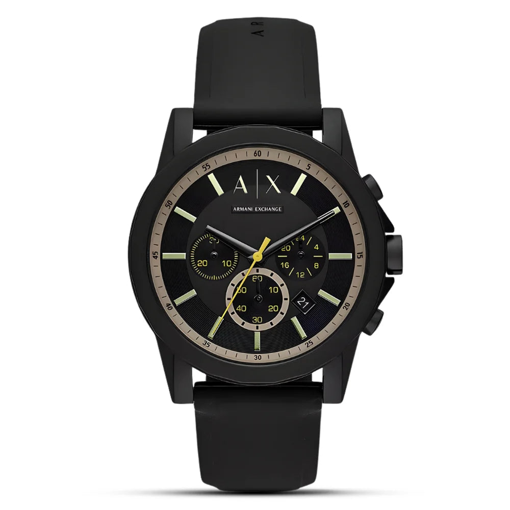 Armani Exchange Outerbanks AX1343 Chronograph Quartz Full Black-Tone Stainless Steel Silicon Strap Men’s Watch