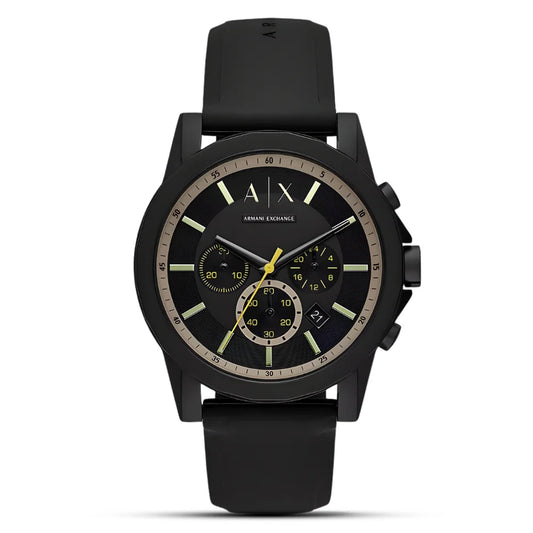 Armani Exchange Outerbanks AX1343 Chronograph Quartz Full Black-Tone Stainless Steel Silicon Strap Men’s Watch
