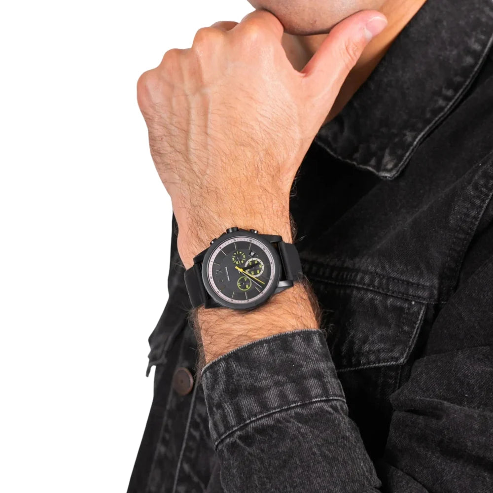 Armani Exchange Outerbanks AX1343 Chronograph Quartz Full Black-Tone Stainless Steel Silicon Strap Men’s Watch