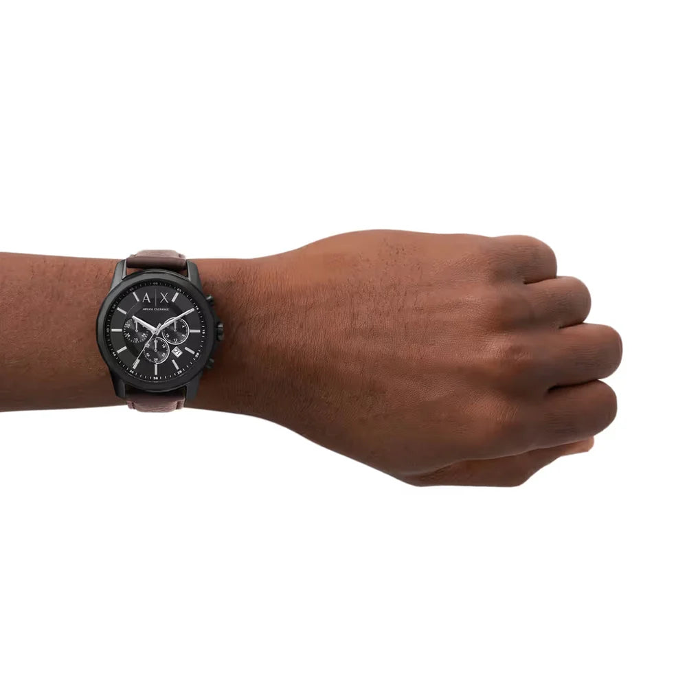 Armani Exchange Outerbanks AX1732 Chronograph Quartz Black Dial Genuine Leather Strap Men’s Watch