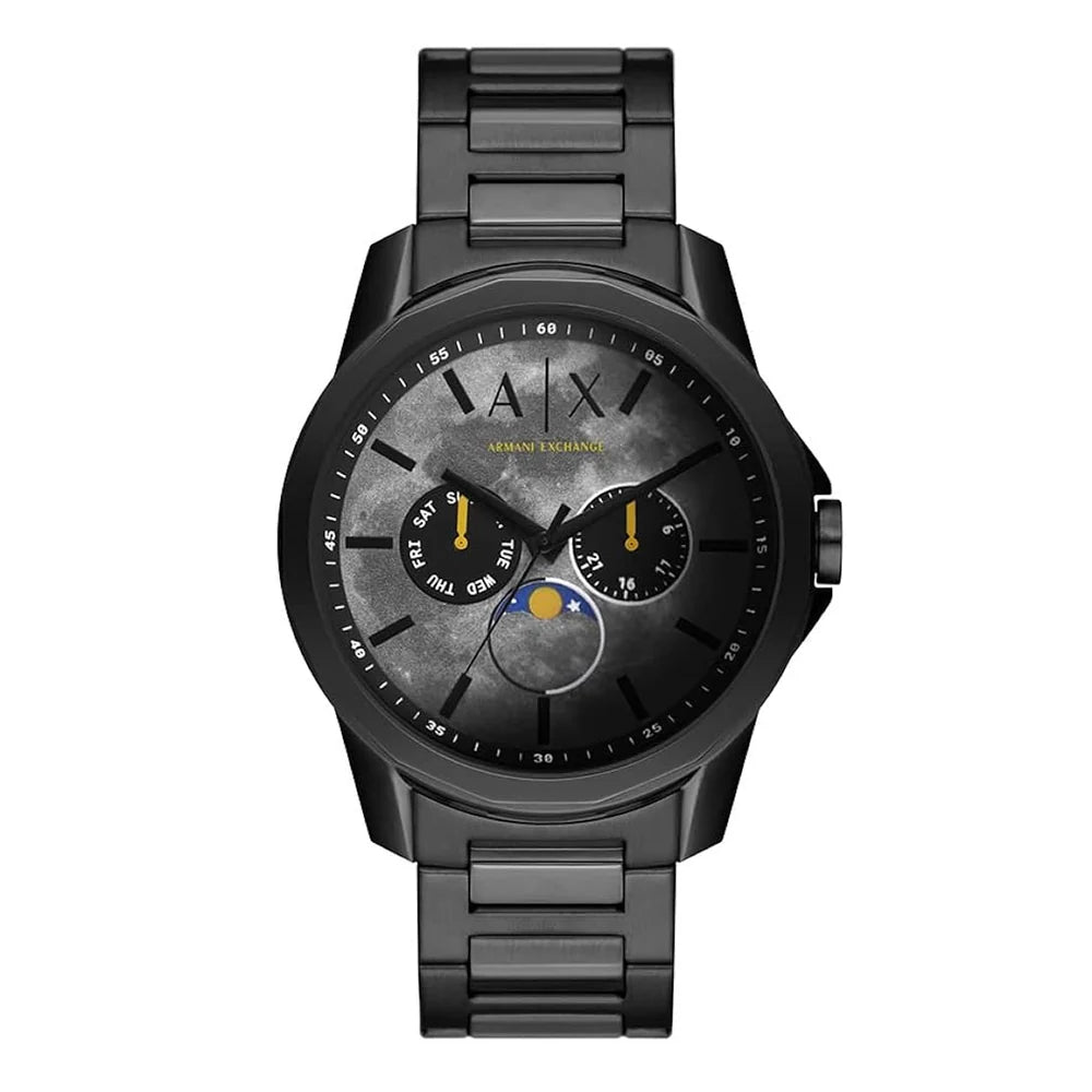 Armani Exchange Banks AX1738 Chronograph Quartz "Moon-Phase" Dark Gray Dial Full Stainless Steel Chain Men’s Watch
