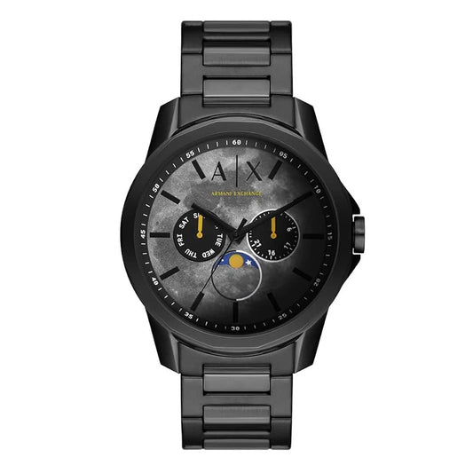 Armani Exchange Banks AX1738 Chronograph Quartz "Moon-Phase" Dark Gray Dial Full Stainless Steel Chain Men’s Watch