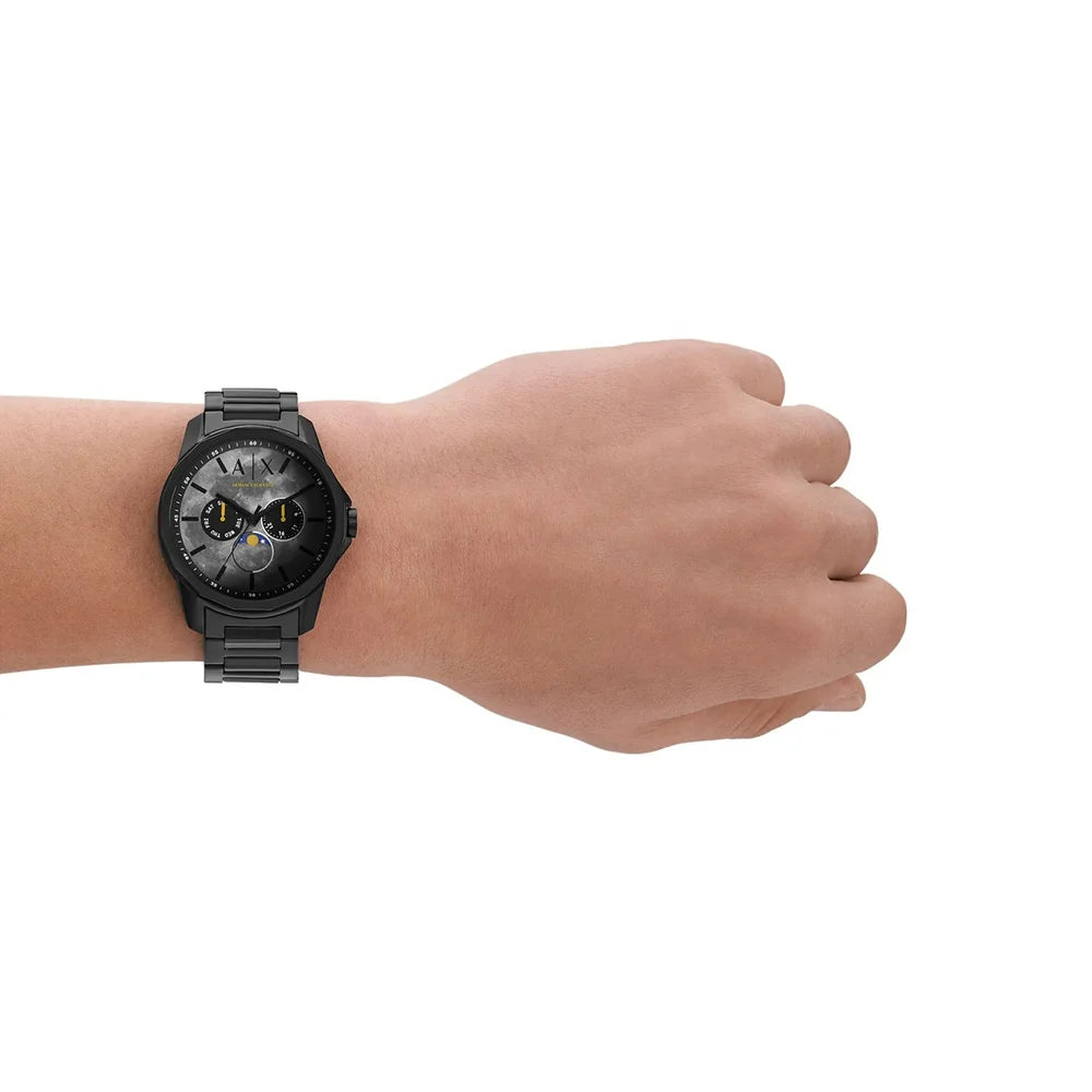 Armani Exchange Banks AX1738 Chronograph Quartz "Moon-Phase" Dark Gray Dial Full Stainless Steel Chain Men’s Watch