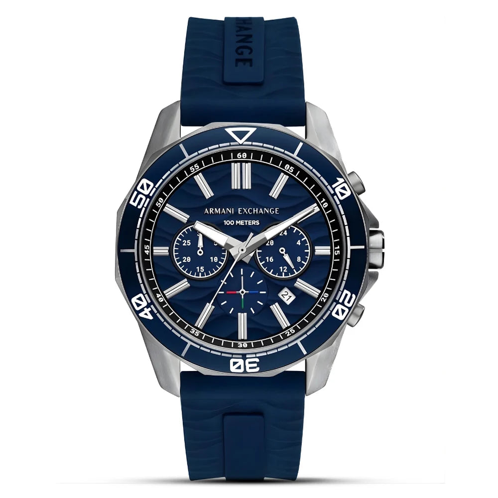Armani Exchange Spencer AX1960 Chronograph Quartz Blue Dial Stainless Steel Silicon Strap Men’s Watch