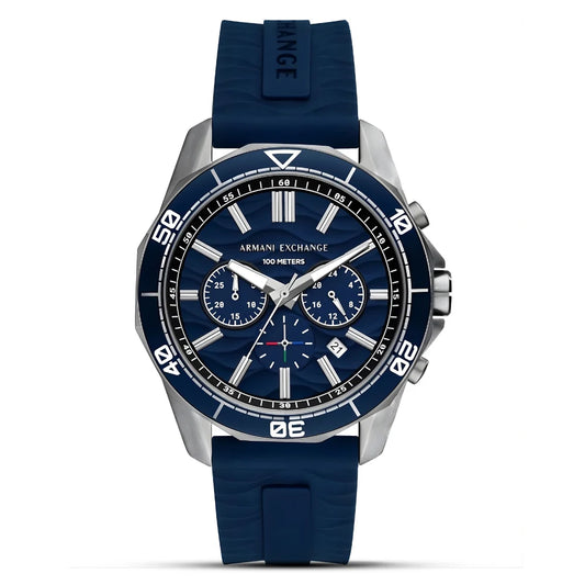 Armani Exchange Spencer AX1960 Chronograph Quartz Blue Dial Stainless Steel Silicon Strap Men’s Watch