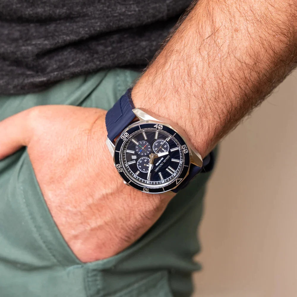 Armani Exchange Spencer AX1960 Chronograph Quartz Blue Dial Stainless Steel Silicon Strap Men’s Watch