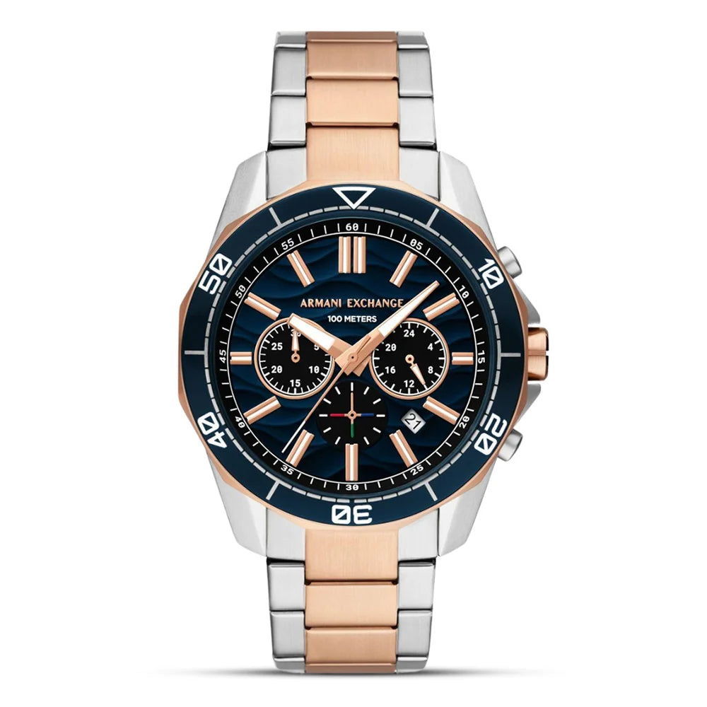 Armani Exchange Spencer AX1965 Chronograph Quartz Blue Dial Two-Tone Stainless Steel Chain Men’s Watch