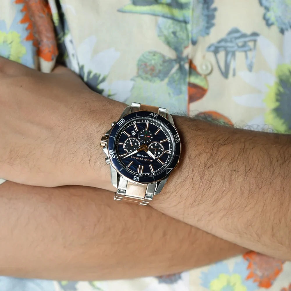 Armani Exchange Spencer AX1965 Chronograph Quartz Blue Dial Two-Tone Stainless Steel Chain Men’s Watch