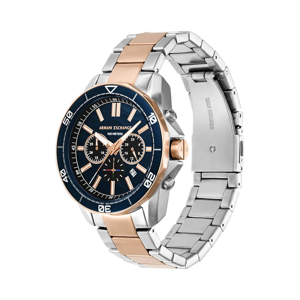 Armani Exchange Spencer AX1965 Chronograph Quartz Blue Dial Two-Tone Stainless Steel Chain Men’s Watch