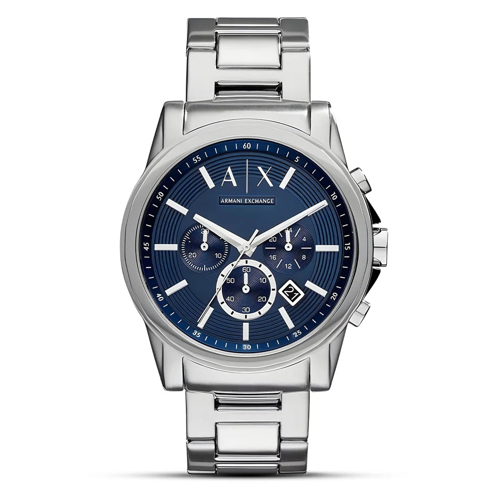 Armani Exchange Outerbanks AX2509 Chronograph Quartz Blue Dial Silver-Tone Stainless Steel Chain Men’s Watch