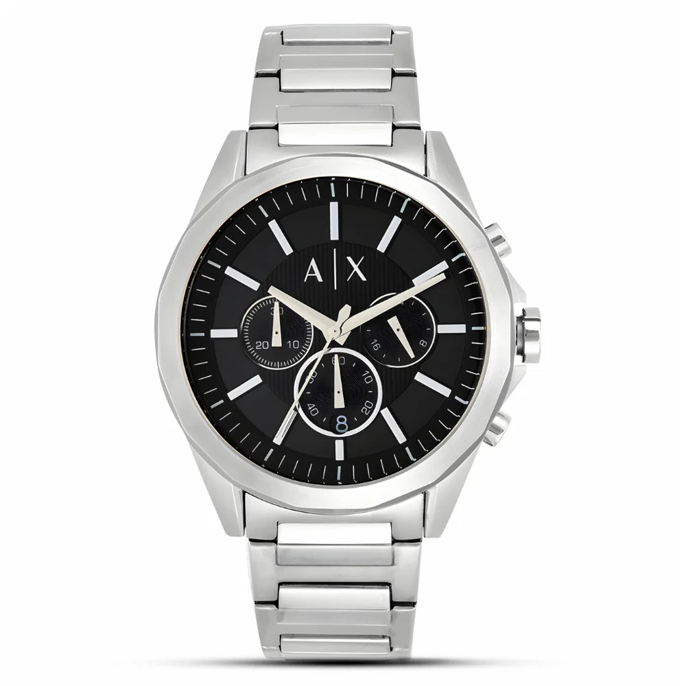 Armani Exchange Drexler AX2600 Chronograph Quartz Black Dial Silver-Tone Stainless Steel Chain Men’s Watch