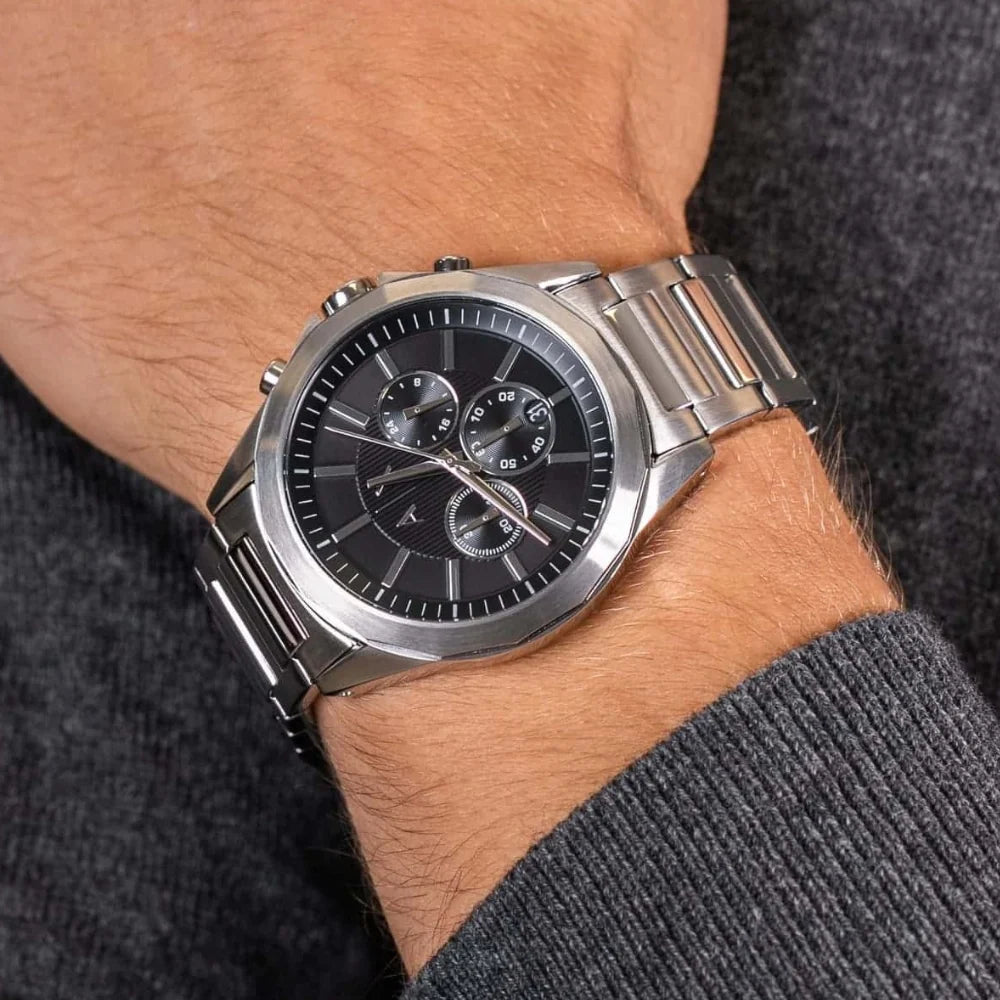 Armani Exchange Drexler AX2600 Chronograph Quartz Black Dial Silver-Tone Stainless Steel Chain Men’s Watch