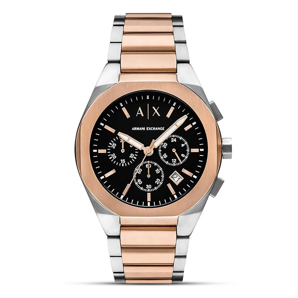 Armani Exchange Rafael AX4181 Chronograph Quartz Black Dial Two-Tone Stainless Steel Chain Men’s Watch