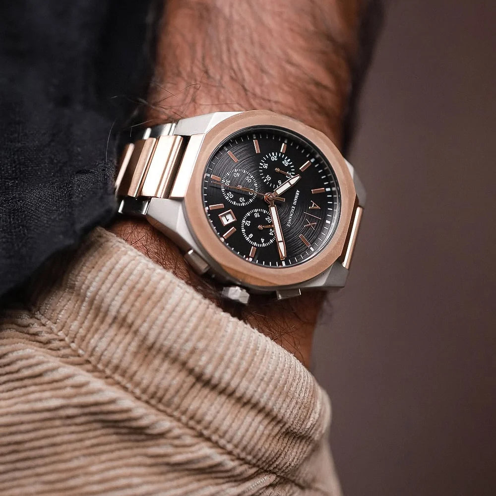 Armani Exchange Rafael AX4181 Chronograph Quartz Black Dial Two-Tone Stainless Steel Chain Men’s Watch