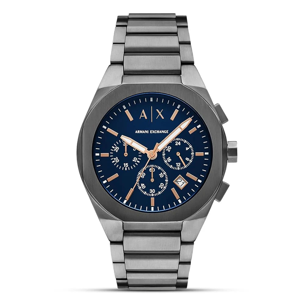 Armani Exchange Rafael AX4182 Chronograph Blue Dial Gun Metal Case & Chain Men’s Watch