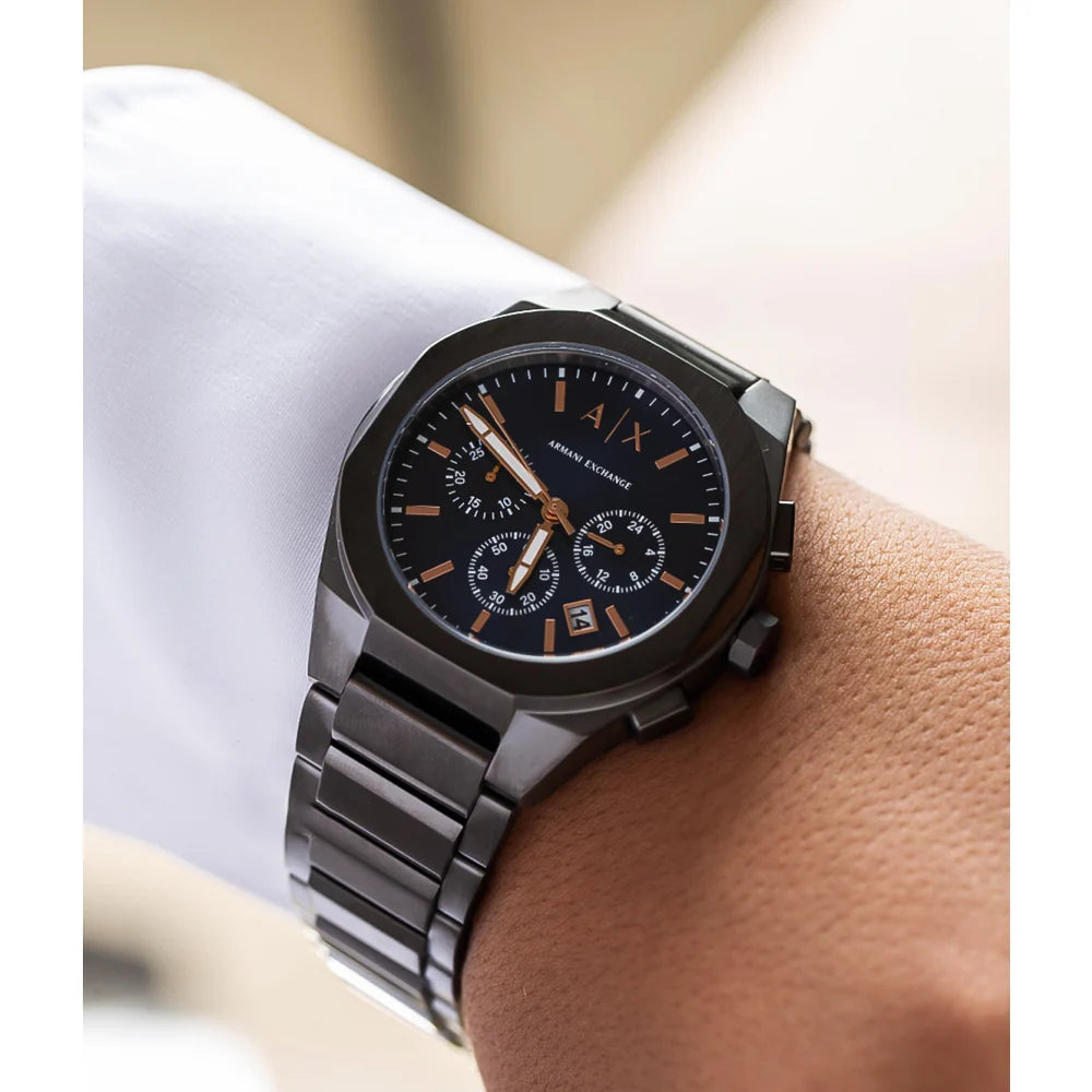 Armani Exchange Rafael AX4182 Chronograph Blue Dial Gun Metal Case & Chain Men’s Watch