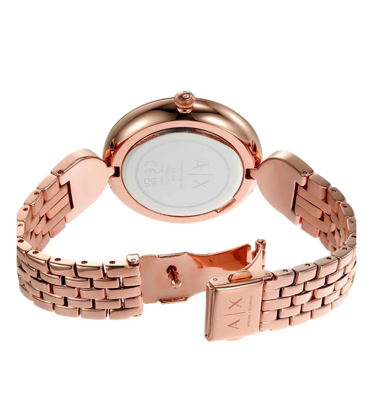 Armani Exchange Brooke AX5384 Quartz Brown Dial Rose Gold-Tone Stainless Steel Chain Lady’s Watch
