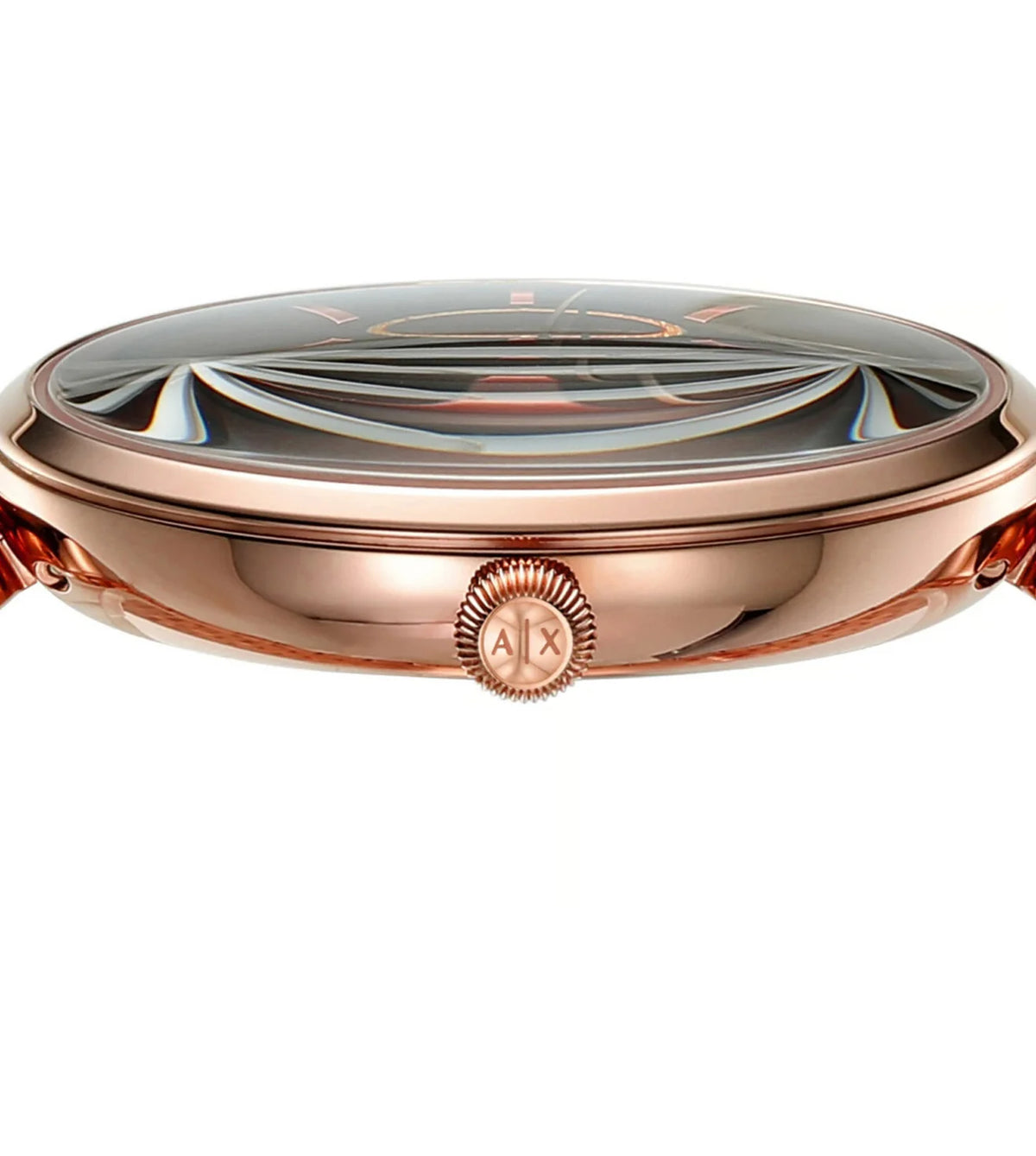 Armani Exchange Brooke AX5384 Quartz Brown Dial Rose Gold-Tone Stainless Steel Chain Lady’s Watch