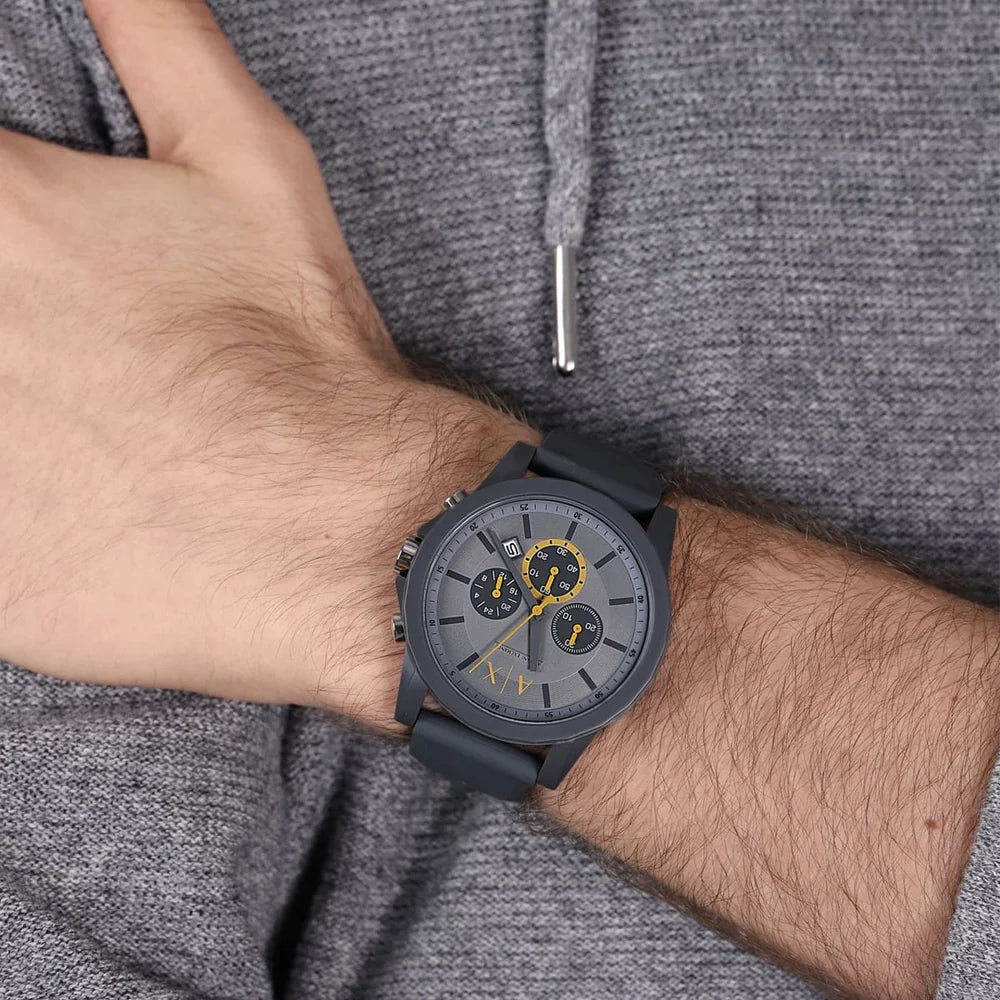 Armani Exchange Outerbanks AX7123 Chronograph Quartz Full Gray-Tone Stainless Steel Silicon Strap Men’s Watch