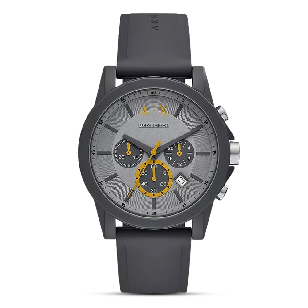Armani Exchange Outerbanks AX7123 Chronograph Quartz Full Gray-Tone Stainless Steel Silicon Strap Men’s Watch