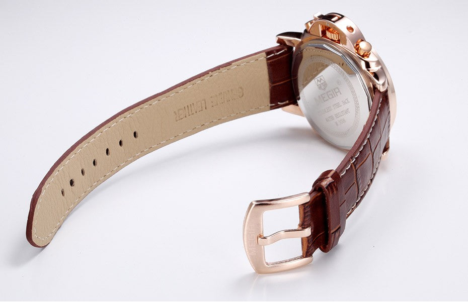 Megir ML3006GREBN-1N0 Chronograph Quartz Brown Genuine Leather Men’s watch