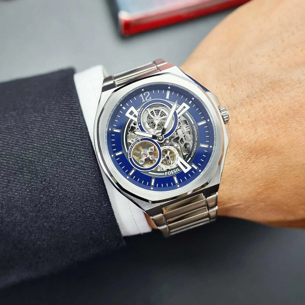 Fossil Evanston BQ2620 Blue Dial Automatic Stainless Steel Chain Men’s Watch