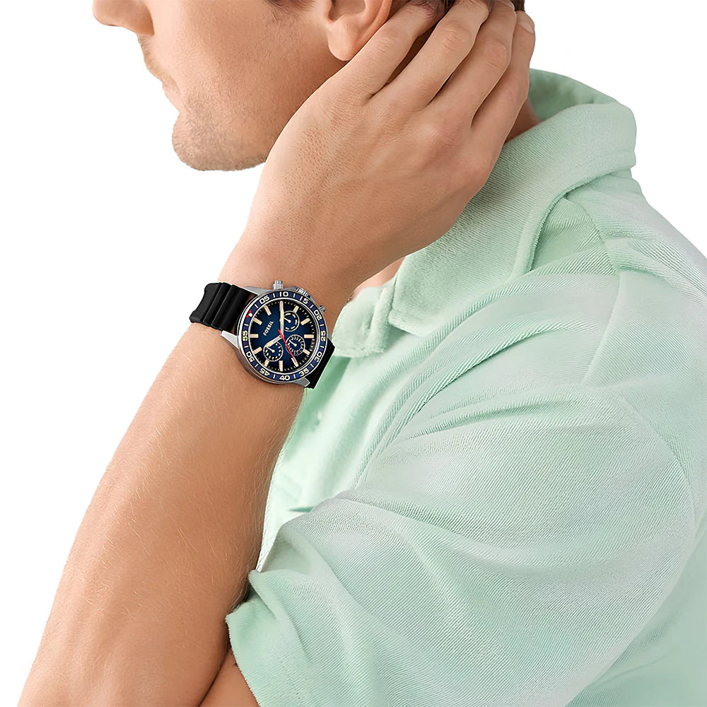 Fossil Bannon BQ2772 Chronograph Quartz Smokey Blue Dial Silicon Strap Men’s Watch