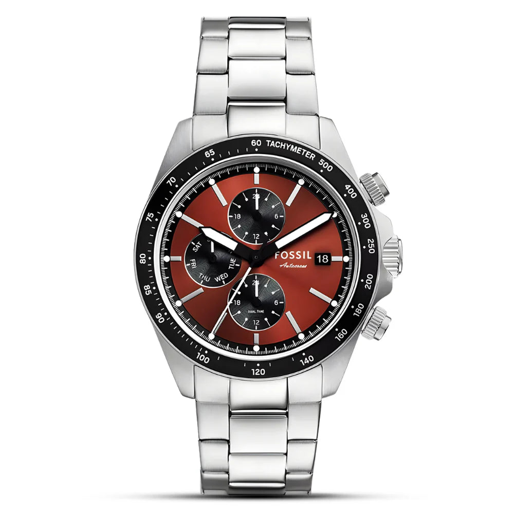 Fossil Autocross BQ2895 Chronograph Quartz Red Dial Stainless Steel Chain Men’s Watch