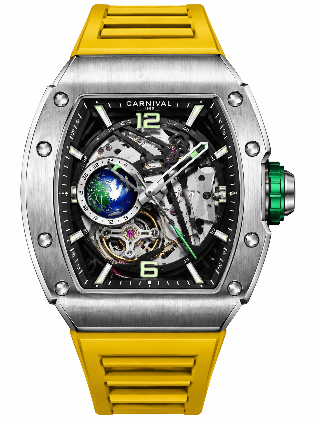 Carnival 8119G Automatic Skeleton Dial Stainless Steel Sport Rubber Strap Men’s Watch