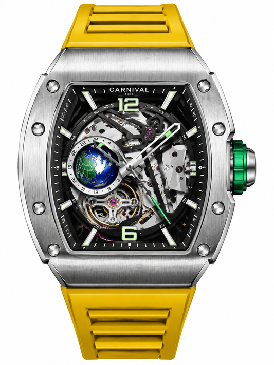Carnival 8119G Automatic Skeleton Dial Stainless Steel Sport Rubber Strap Men’s Watch